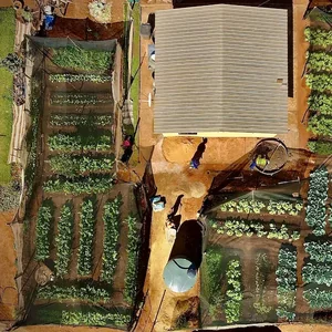 Aerial view of a community food production site established through an Umsizi local economic development programme